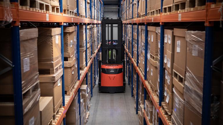 Linear warehouse stores forklift driver