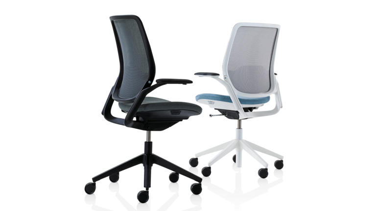 A white and a black Eva task chair