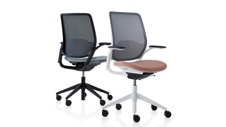 A white and a black Eva task chair